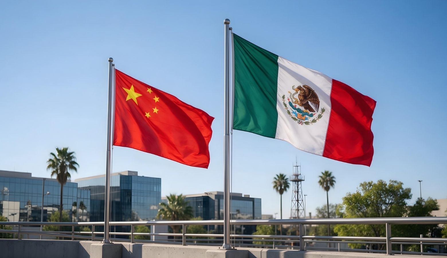 Ensamblaje y logística de transporte de carga pesada combinando nearshoring y manufactura internacional.
