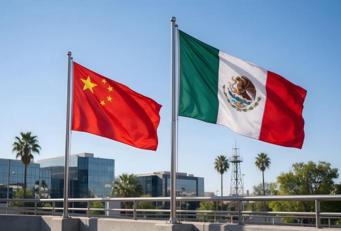 Ensamblaje y logística de transporte de carga pesada combinando nearshoring y manufactura internacional.
